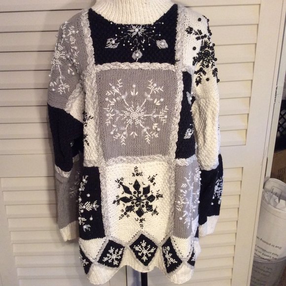 Hand Knitted Vintage Oversize Funnel Neck Sweater - Picture 8 of 16